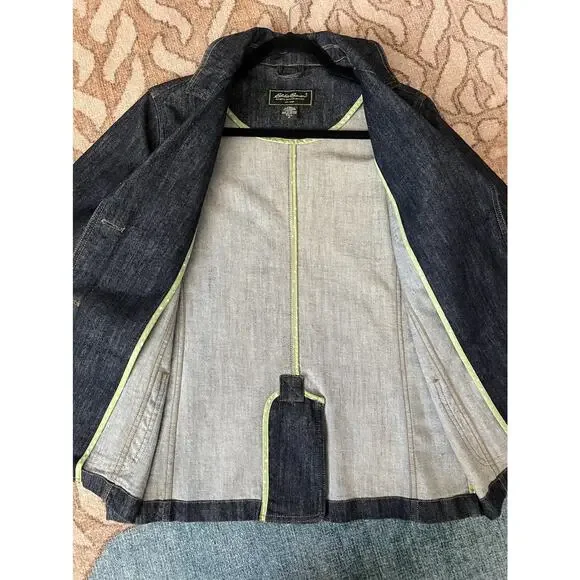 EDDIE BAUER Women's Y2K-Style Dark Denim Fitted Stretch Jean Jacket Sz M Tall - Picture 8 of 12
